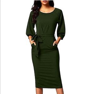 ❤️ Military Green Knee Length Dress w Pockets & Belt ❤️